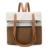 Beige And Brown Canvas Tote Bag for Women - Multi-Use Shoulder Handbag & Backpack, Large Capacity, 30x10x40cm - Side View