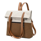 Dark Cyan And Brown Canvas Tote Bag for Women - Multi-Use Shoulder Handbag & Backpack, Large Capacity, 30x10x40cm - Top-Down View