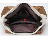 Dark Cyan And Brown Canvas Tote Bag for Women - Multi-Use Shoulder Handbag & Backpack, Large Capacity, 30x10x40cm - Close-Up Angle