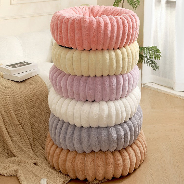 Beige Plush Pet Bed - 40cm Round Dog & Cat Mat, Cozy PP Cotton Filled, Comfortable Pet Supplies
