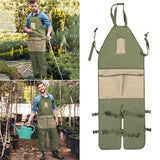 Green And Beige Gardening Leg Apron - Oxford Fabric, Multi-Pocket, Extended Design, 118x45cm, 450g - Front View