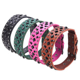 Size L Pink 1 pack Stylish PU Leather Dog Collar with Spikes - Adjustable, Durable & Comfortable for Medium to Large Breeds - Side View