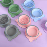 Grey Portable Collapsible Pet Bowl Set - Food-Grade Silicone Double Bowl for Dogs & Cats, Anti-Slip & Easy to Clean - Front View