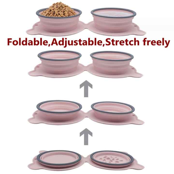 Blue Portable Collapsible Pet Bowl Set - Food-Grade Silicone Double Bowl for Dogs & Cats, Anti-Slip & Easy to Clean