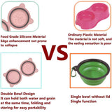 Red Portable Collapsible Pet Bowl Set - Food-Grade Silicone Double Bowl for Dogs & Cats, Anti-Slip & Easy to Clean
