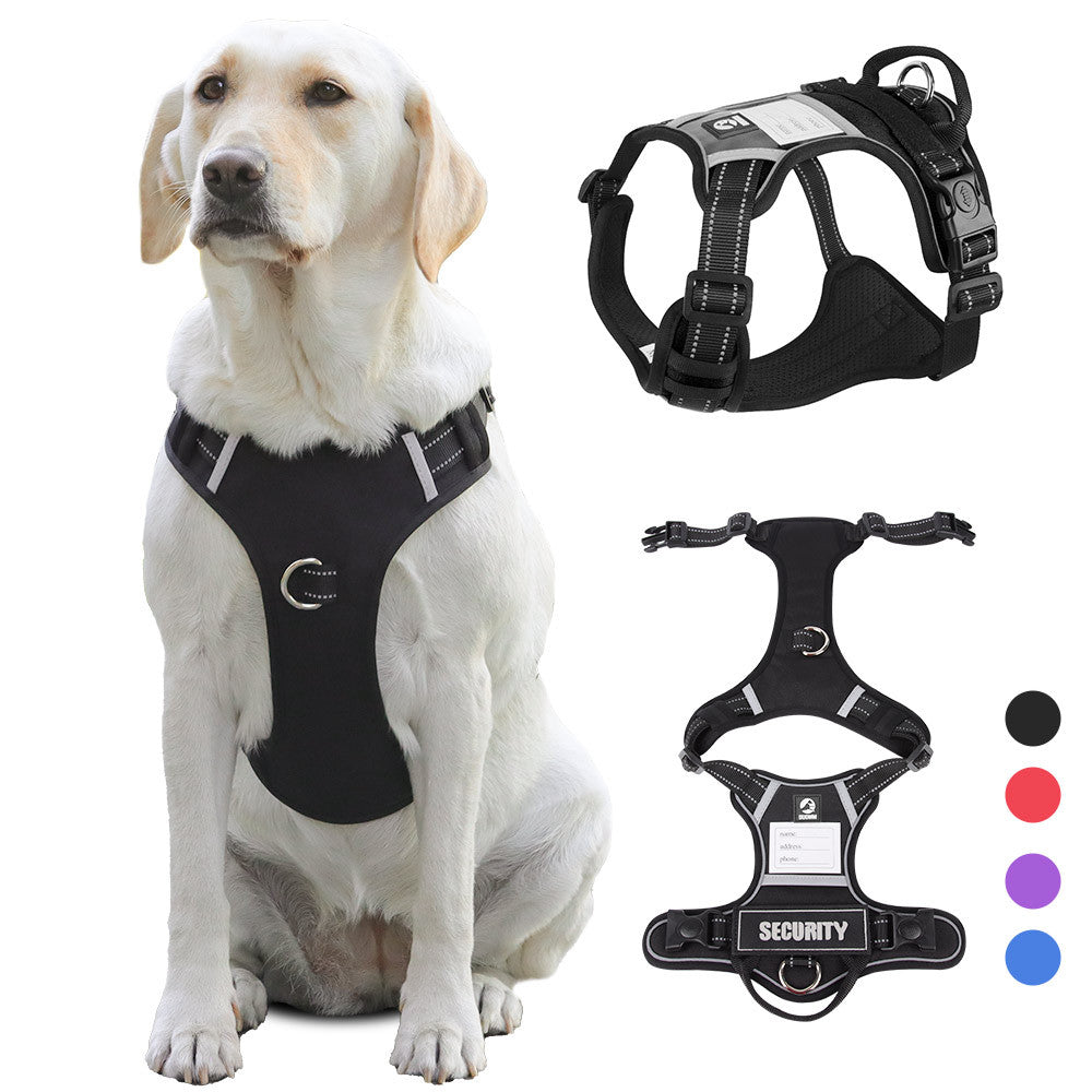 Size L Black Reflective No-Pull Dog Harness - Adjustable & Durable for Large Breeds, Anti-Escape Design