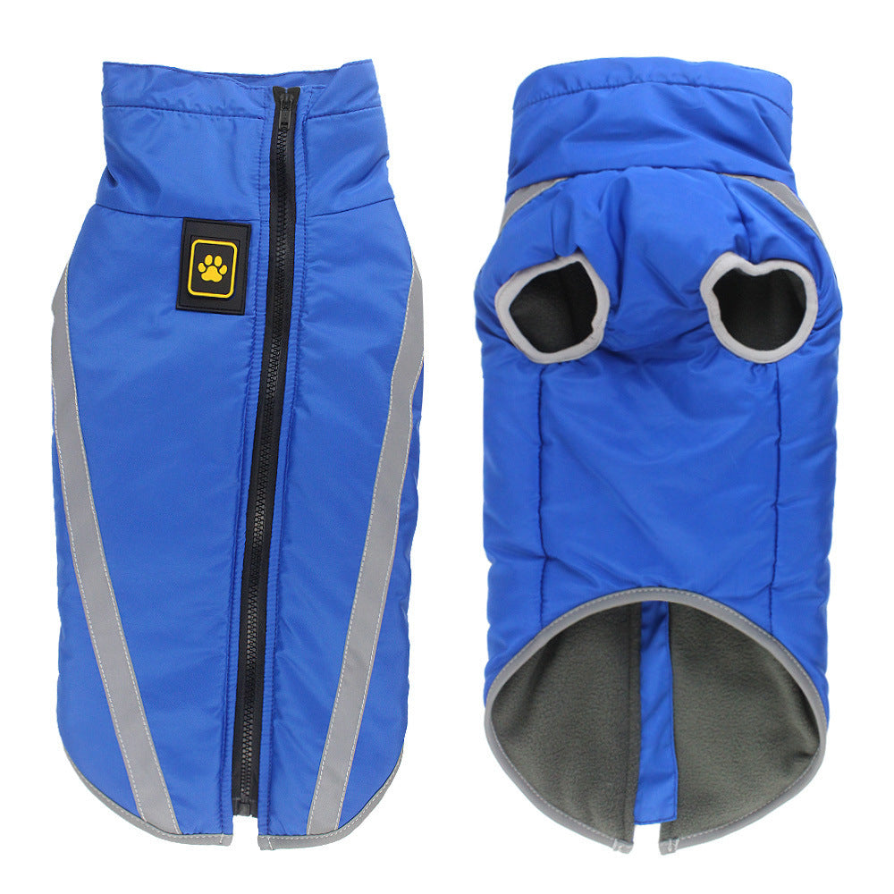 Size 2XL Blue Reflective Winter Dog Jacket - Warm & Waterproof Outdoor Coat for Large Breeds