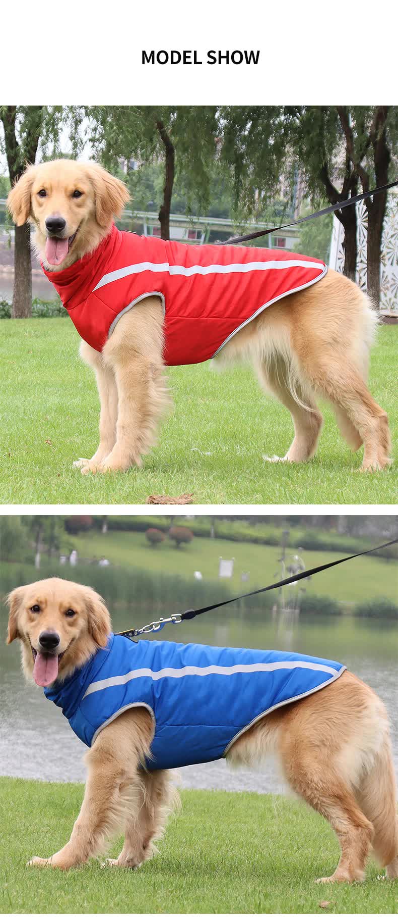 Size 5XL Blue Reflective Winter Dog Jacket - Warm & Waterproof Outdoor Coat for Large Breeds