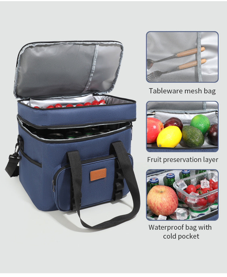 Black 23L Extra Large Insulated Cooler Bag with Double Layers - Perfect for Camping, Picnics, and Ou
