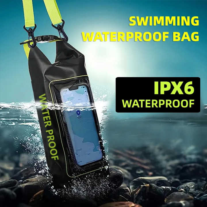 Black And Green 2L Waterproof Phone Pouch - Multi-Functional PVC Dry Bag for Swimming and Water Activities