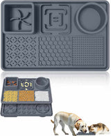 Grey Multi-Functional Pet Slow Feeder Lick Mat - Durable Food-Grade Silicone Anti-Bite Bowl for Dogs - Front View