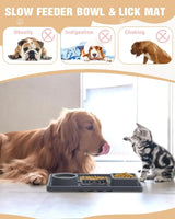 Black Multi-Functional Pet Slow Feeder Lick Mat - Durable Food-Grade Silicone Anti-Bite Bowl for Dogs - Low Angle