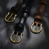 100CM Black Elegant French Gold Buckle Genuine Leather Belt - Luxurious Lightweight Women's Waist Belt - Side View