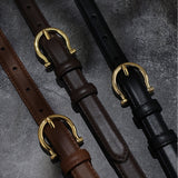 100CM Coffee Elegant French Gold Buckle Genuine Leather Belt - Luxurious Lightweight Women's Waist Belt - Front View