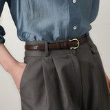 100CM White Elegant French Gold Buckle Genuine Leather Belt - Luxurious Lightweight Women's Waist Belt - Top-Down View