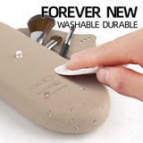2 Pcs Beige Elegant Silicone Makeup Brush Storage Case - Travel-Friendly, Dustproof, and Multi-Functional - Rear View