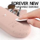 2 Pcs Pink Elegant Silicone Makeup Brush Storage Case - Travel-Friendly, Dustproof, and Multi-Functional - Rear View