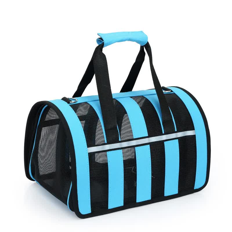 Size S Black And Blue Foldable Pet Carrier Bag - Lightweight, Breathable, and Spacious for All Seasons