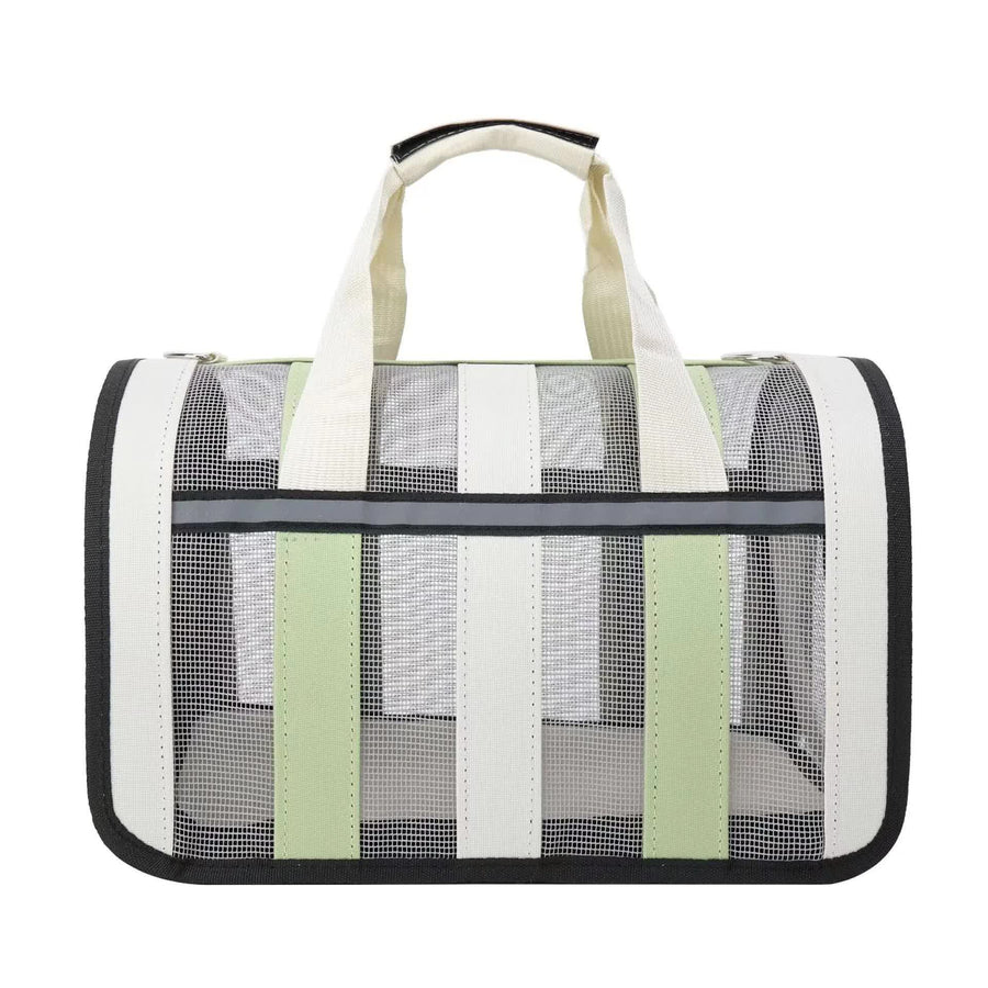 Size S Light Green And White Foldable Pet Carrier Bag - Lightweight, Breathable, and Spacious for All Seasons