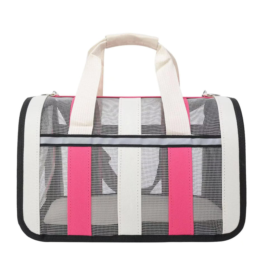 Size S Pink And White Foldable Pet Carrier Bag - Lightweight, Breathable, and Spacious for All Seasons