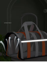 Size M Orange And Grey Foldable Pet Carrier Bag - Lightweight, Breathable, and Spacious for All Seasons