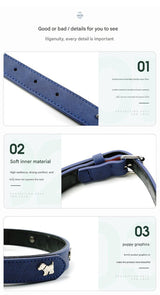2 PCS Blue Soft Leather Dog Collar - Adjustable & Durable for Medium/Large Dogs M-(58*2.5cm) - Top-Down View