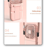 Black and white color Portable Handheld Fan with Neck Strap & Phone Stand - Top-Down View