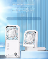 White Portable Cooling Fan with Neck Lanyard & Phone Stand - USB Rechargeable - Side View