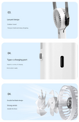 Dual-Blade Portable Neck Fan - Rechargeable USB Fan with Carabiner - Side View