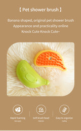 2 PCS Green Banana Electric Pet Brush | One-Click Spray, Massage, & Hair Removal - Front View