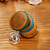 Yellow Brown Mini Leather Tape Measure - 1.5m/60in - Round With Pattern - Side View