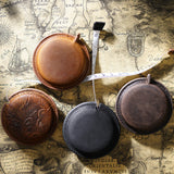 Yellow Brown Mini Leather Tape Measure - 1.5m/60in - Round With Pattern - Top-Down View