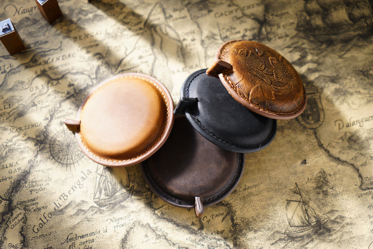 Brown Mini Leather Tape Measure - 1.5m/60in - Round With Hook And Pattern
