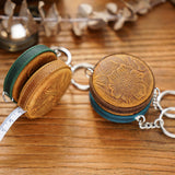 Coffee Side Band Mini Leather Tape Measure - 1.5m/60in - Round With Hook And Pattern