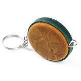 Dark Green Side Band Mini Leather Tape Measure - 1.5m/60in - Round With Hook And Pattern