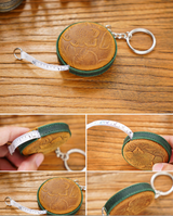 Dark Green Side Band Mini Leather Tape Measure - 1.5m/60in - Round With Hook And Pattern - Front View