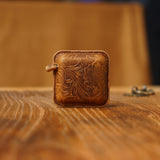 Yellow Brown Mini Leather Tape Measure - 1.5m/60in - Square With Pattern - Front View