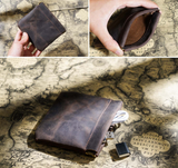 Coffee Genuine Leather Coin Purse - Vintage Style Snap Closure Mini Pouch - Side View