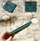 Dark Green Genuine Leather Coin Purse - Vintage Style Snap Closure Mini Pouch - Front View