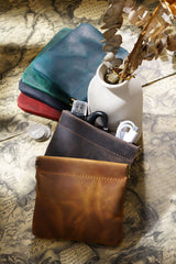 Dark Green Genuine Leather Coin Purse - Vintage Style Snap Closure Mini Pouch