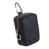 Black Genuine Leather Belt Pouch - Mini Waist Bag with Zipper and Carabiner