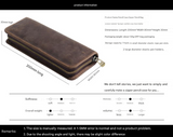 Dark Green Genuine Leather Pencil Case - Vintage Zip-Up Pen Holder with Elastic Loops - Side View