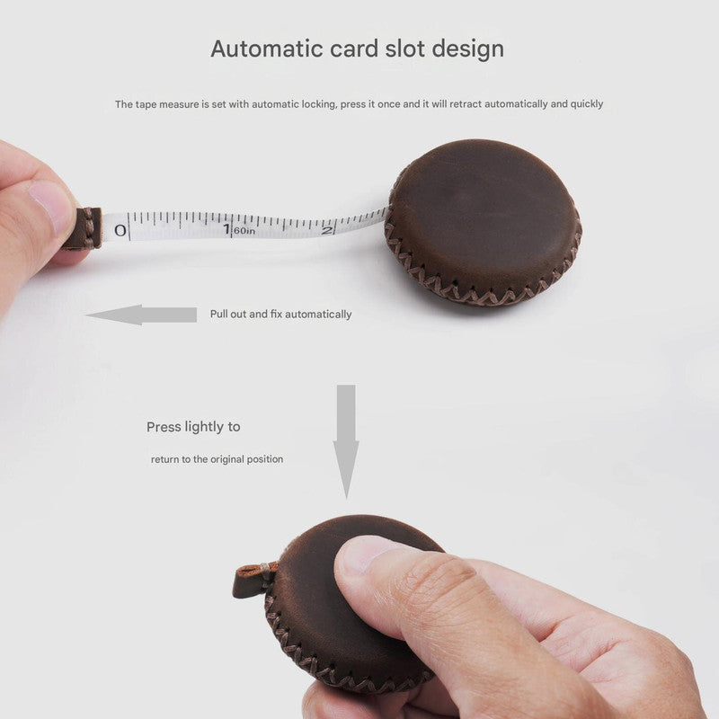 2 PCS Coffee Hand-Stitched Leather Tape Measure - Compact & Stylish Measuring Tool