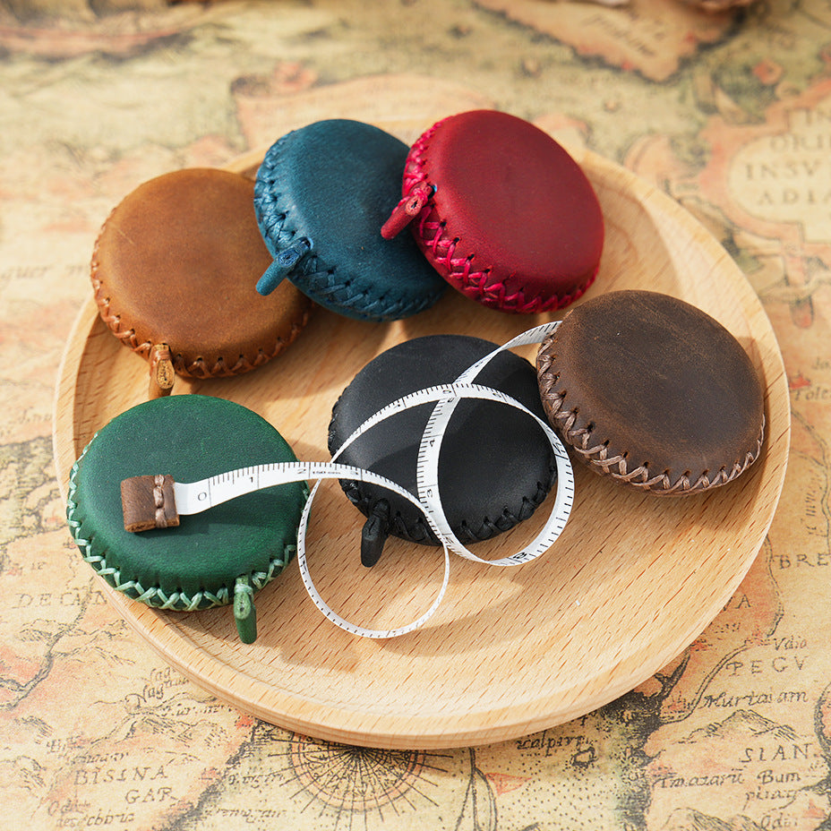 2 PCS Dark Green Hand-Stitched Leather Tape Measure - Compact & Stylish Measuring Tool