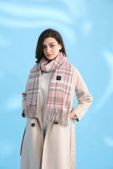 Light Pink Plaid Heated Scarf - Electric Warming Scarf, Winter Outdoor Essential (Without power bank) - Side View
