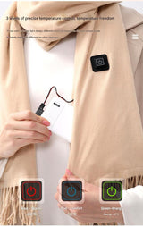 Light Pink Plaid Heated Scarf - Electric Warming Scarf, Winter Outdoor Essential (Without power bank) - Top-Down View