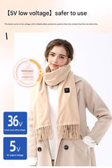 Light Pink Plaid Heated Scarf - Electric Warming Scarf, Winter Outdoor Essential (Without power bank) - 45-Degree Angle