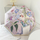 Rose Mini 5-Fold Umbrella - Portable, Anti-UV, Black Glue Coating - Front View