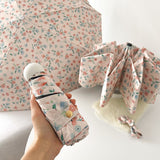 Little Red Flower Mini 5-Fold Umbrella - Portable, Anti-UV, Black Glue Coating - Front View
