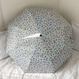 Blue Floral Mini 5-Fold Umbrella - Portable, Anti-UV, Black Glue Coating - Front View